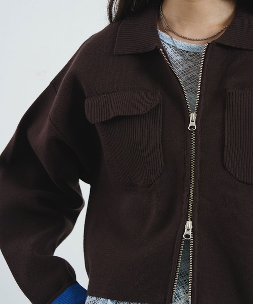 ROSE BUD（ローズバッド）の「COLLARED ZIP CARDIGAN（カーディガン/ボレロ・レディース・ブラウン/レッド/ライトイエロー・ONE SIZE）」の6枚目の写真