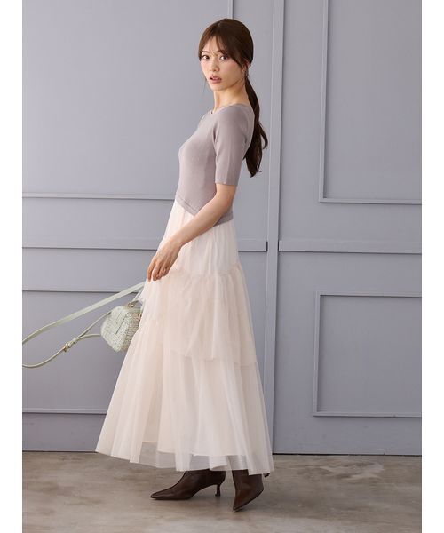 CELFORD(セルフォード)の「ニットドッキングラッフルワンピース(ワンピース・レディース・グレイッシュベージュ/ピンク/ブラック・36/38)」の2枚目の写真