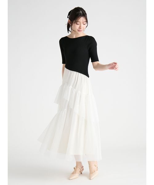 CELFORD(セルフォード)の「ニットドッキングラッフルワンピース(ワンピース・レディース・グレイッシュベージュ/ピンク/ブラック・36/38)」の4枚目の写真