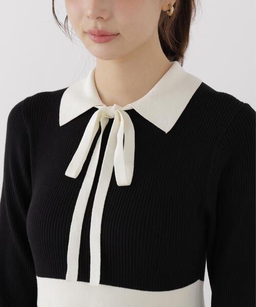 PROPORTION BODY DRESSING(プロポーションボディドレッシング)の「リボンタイバイカラーニットワンピース / 1216240909(ワンピース・レディース・ブラック/ベージュ・MEDIUM/SMALL)」の12枚目の写真