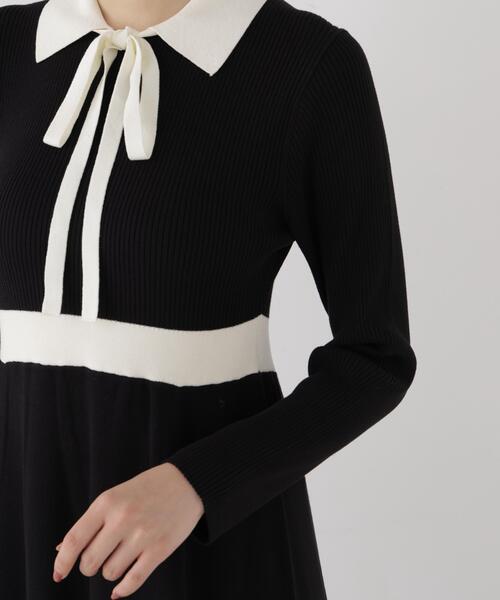 PROPORTION BODY DRESSING(プロポーションボディドレッシング)の「リボンタイバイカラーニットワンピース / 1216240909(ワンピース・レディース・ブラック/ベージュ・MEDIUM/SMALL)」の13枚目の写真