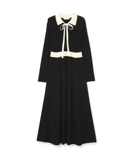 PROPORTION BODY DRESSING(プロポーションボディドレッシング)の「リボンタイバイカラーニットワンピース / 1216240909(ワンピース・レディース・ブラック/ベージュ・MEDIUM/SMALL)」の15枚目の写真
