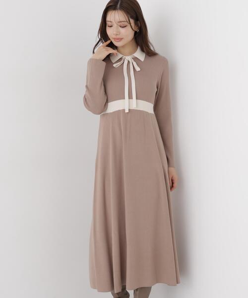 PROPORTION BODY DRESSING(プロポーションボディドレッシング)の「リボンタイバイカラーニットワンピース / 1216240909(ワンピース・レディース・ブラック/ベージュ・MEDIUM/SMALL)」の18枚目の写真