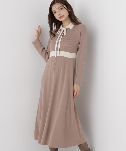 PROPORTION BODY DRESSING(プロポーションボディドレッシング)の「リボンタイバイカラーニットワンピース / 1216240909(ワンピース・レディース・ブラック/ベージュ・MEDIUM/SMALL)」の19枚目の写真