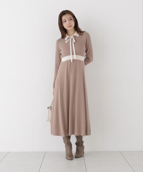 PROPORTION BODY DRESSING(プロポーションボディドレッシング)の「リボンタイバイカラーニットワンピース / 1216240909(ワンピース・レディース・ブラック/ベージュ・MEDIUM/SMALL)」の22枚目の写真