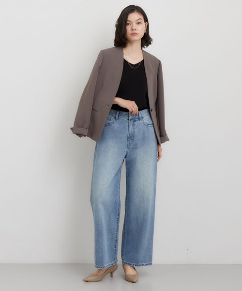 THE SHOP TK （ザ ショップ ティーケー ）の「【セットアップ可】ビジネスノーカラージャケット（ノーカラージャケット・レディース・スミクロ/ブラウン系その他・12/13）」の5枚目の写真