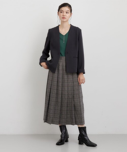THE SHOP TK （ザ ショップ ティーケー ）の「【セットアップ可】ビジネスノーカラージャケット（ノーカラージャケット・レディース・スミクロ/ブラウン系その他・12/13）」の13枚目の写真