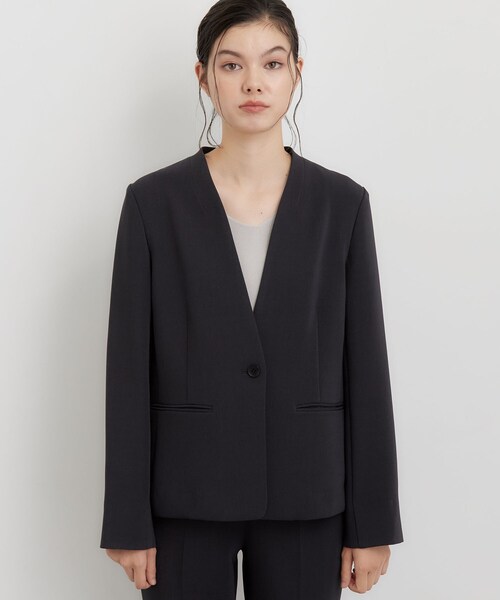THE SHOP TK （ザ ショップ ティーケー ）の「【セットアップ可】ビジネスノーカラージャケット（ノーカラージャケット・レディース・スミクロ/ブラウン系その他・12/13）」の18枚目の写真