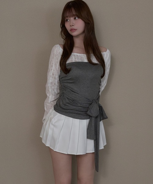 M DOLLY(エムドリー)の「Mille ribbon gathers set up / ミレリボンギャザーセットアップ(セットアップ・レディース・グレー・M/S)」の3枚目の写真