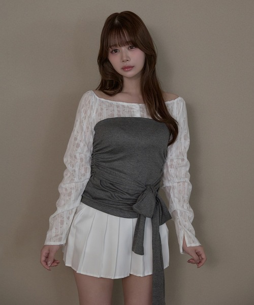M DOLLY(エムドリー)の「Mille ribbon gathers set up / ミレリボンギャザーセットアップ(セットアップ・レディース・グレー・M/S)」の4枚目の写真