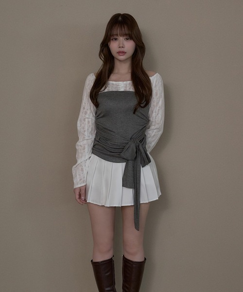 M DOLLY(エムドリー)の「Mille ribbon gathers set up / ミレリボンギャザーセットアップ(セットアップ・レディース・グレー・M/S)」の5枚目の写真