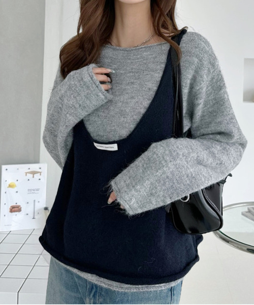 Ada.(エイダ)の「バイカラービスチェドッキング モヘア ニット トップス(ニット/セーター・レディース・グレー/ブラウン/ブルー・FREE)」の6枚目の写真