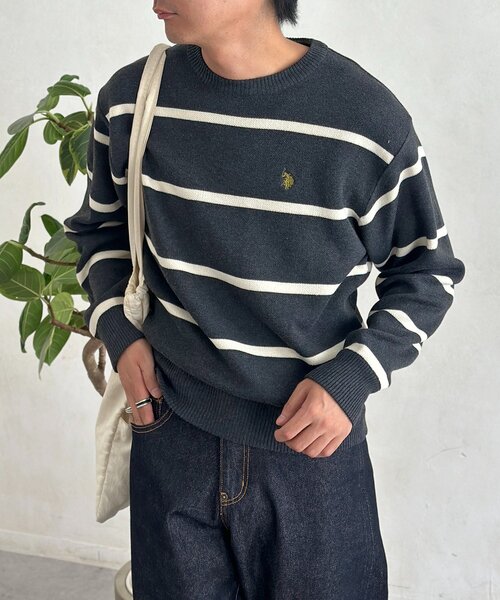 U.S. POLO ASSN.(ユーエスポロアッスン)の「【U.S. POLO ASSN.】スウェットライクニットプルオーバー(ニット/セーター・メンズ・ブルー/パープル/オレンジ/ブラウン/アイボリー/ネイビー/チャコールグレー/グレー/バーガンディー・MEDIUM/LARGE)」の2枚目の写真