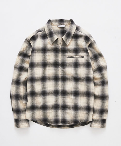 JOURNAL STANDARD(ジャーナルスタンダード)の「メランジ チェック ジップ シャツ(シャツ/ブラウス・メンズ・ブラック系その他/ホワイト系その他/クリアブルー・MEDIUM/LARGE)」の2枚目の写真