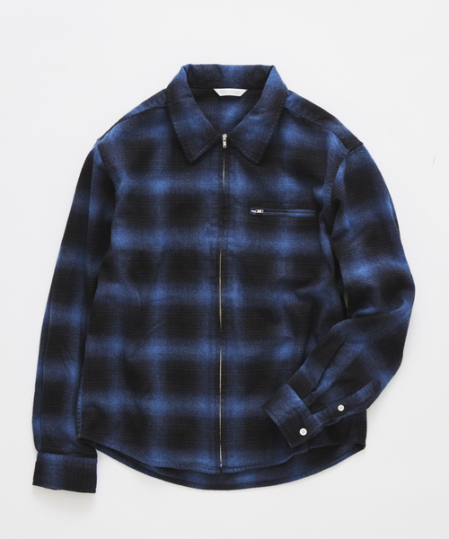 JOURNAL STANDARD(ジャーナルスタンダード)の「メランジ チェック ジップ シャツ(シャツ/ブラウス・メンズ・ブラック系その他/ホワイト系その他/クリアブルー・MEDIUM/LARGE)」の3枚目の写真