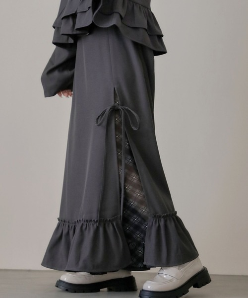 umm.clair（ウムクレール）の「Layered slit long skirt（スカート・レディース・ブラウン/グレー/アイボリー・S/M）」の2枚目の写真