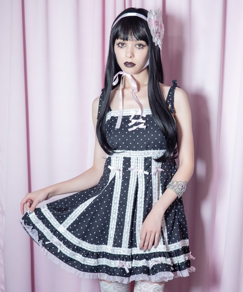 AVENCHUMU（アバンチュウム）の「Ribbon belt lace and ribbon bad girl one piece（ワンピース・レディース・ブラック/ピンク/ブラック×ピンク・FREE）」の2枚目の写真