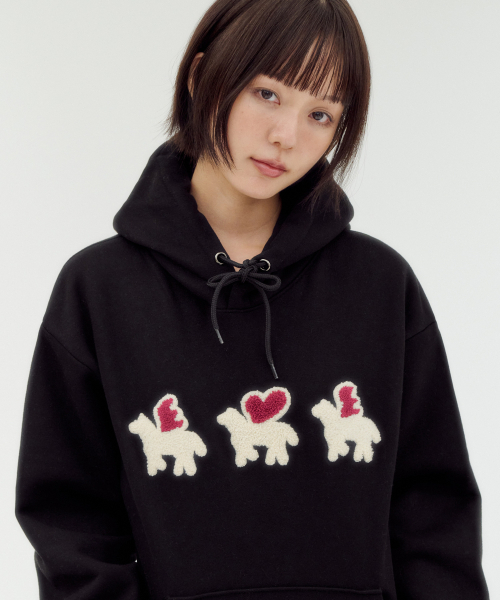 ambler(エムブラー)の「エンジェルロゴ刺繍フードTシャツ AHP1317(ブラック)(パーカー・レディース・その他・M/S/L)」の1枚目の写真