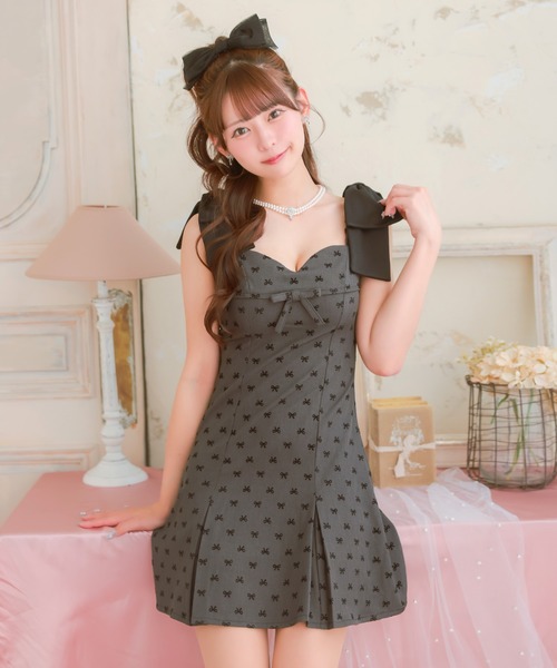 Tika(ティカ)の「キャバドレス ミニ フレア ノースリーブ リボン ドット ドレス キャバワンピ(ドレス・レディース・チャコールグレー・S/L)」の5枚目の写真