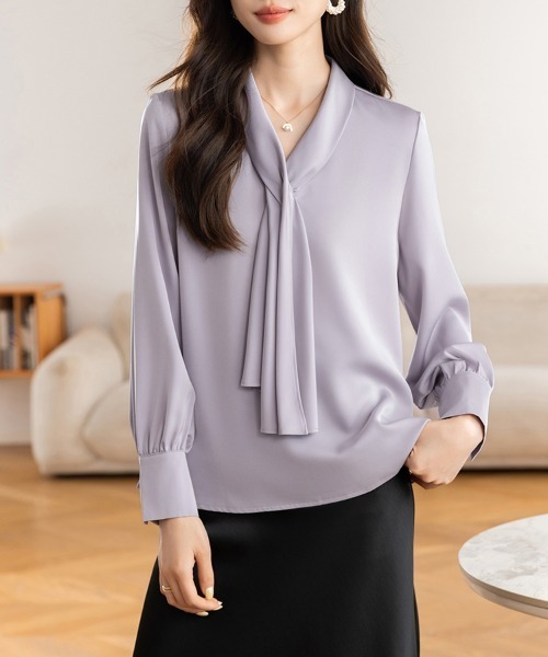 ReRe(リリ)の「ボウタイ付き長袖ブラウス(シャツ/ブラウス・レディース・ホワイト/パープル・LARGE/MEDIUM/X-LARGE)」の4枚目の写真