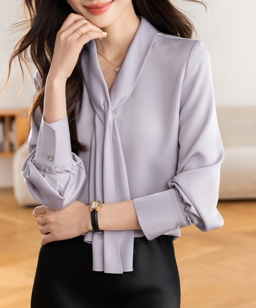 ReRe(リリ)の「ボウタイ付き長袖ブラウス(シャツ/ブラウス・レディース・ホワイト/パープル・LARGE/MEDIUM/X-LARGE)」の5枚目の写真