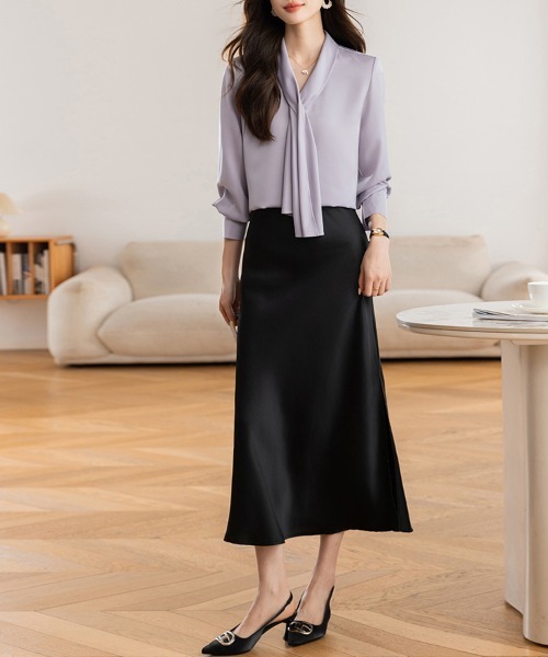 ReRe(リリ)の「ボウタイ付き長袖ブラウス(シャツ/ブラウス・レディース・ホワイト/パープル・LARGE/MEDIUM/X-LARGE)」の7枚目の写真