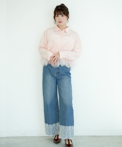 Nulli(ヌリ)の「レースヘムワイドデニムパンツ(デニムパンツ・レディース・ブラック/ブルー・SMALL/MEDIUM)」の6枚目の写真