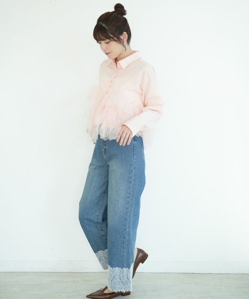 Nulli(ヌリ)の「レースヘムワイドデニムパンツ(デニムパンツ・レディース・ブラック/ブルー・SMALL/MEDIUM)」の7枚目の写真