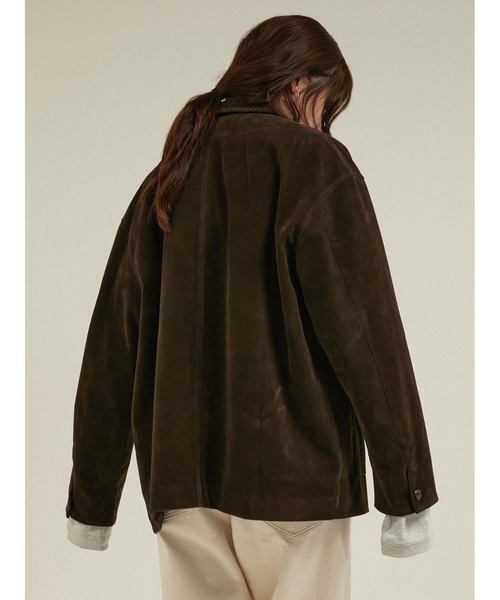 LA PEAU DE GEM(ラポドゥジェム)の「エコスエードステッチカバーオール スエードジャケット / 【 LA PEAU DE GEM 】 eco suede stitch cover all(ブルゾン・レディース・ブラック/ブラウン・FREE)」の5枚目の写真