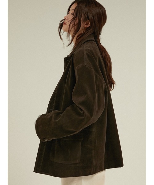 LA PEAU DE GEM(ラポドゥジェム)の「エコスエードステッチカバーオール スエードジャケット / 【 LA PEAU DE GEM 】 eco suede stitch cover all(ブルゾン・レディース・ブラック/ブラウン・FREE)」の4枚目の写真