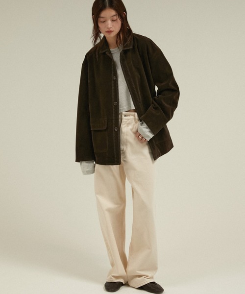 LA PEAU DE GEM(ラポドゥジェム)の「エコスエードステッチカバーオール スエードジャケット / 【 LA PEAU DE GEM 】 eco suede stitch cover all(ブルゾン・レディース・ブラック/ブラウン・FREE)」の6枚目の写真