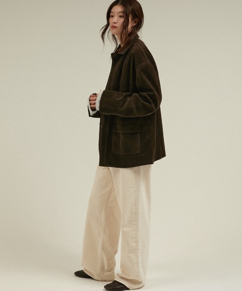 LA PEAU DE GEM(ラポドゥジェム)の「エコスエードステッチカバーオール スエードジャケット / 【 LA PEAU DE GEM 】 eco suede stitch cover all(ブルゾン・レディース・ブラック/ブラウン・FREE)」の7枚目の写真