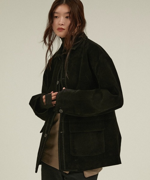 LA PEAU DE GEM(ラポドゥジェム)の「エコスエードステッチカバーオール スエードジャケット / 【 LA PEAU DE GEM 】 eco suede stitch cover all(ブルゾン・レディース・ブラック/ブラウン・FREE)」の9枚目の写真