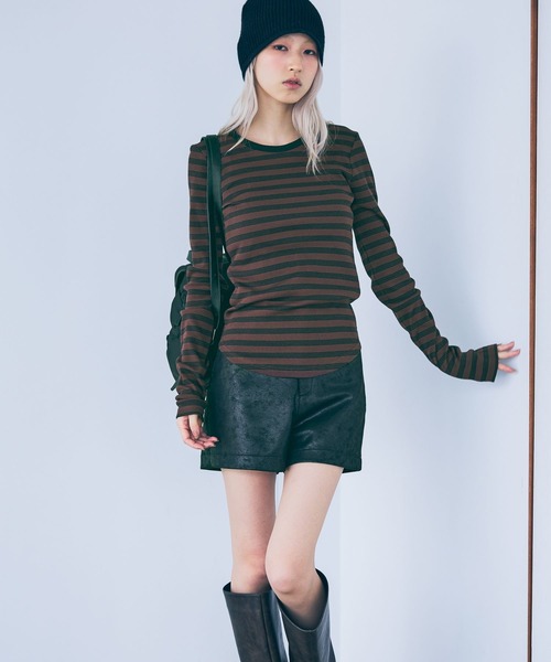 JEANASIS（ジーナシス）の「ソフトリブLS TEE/1098212（Tシャツ/カットソー・レディース・ブラック系その他/ブラウン系その他/ブルー系その他/ホワイト/ブラック・FREE）」の11枚目の写真