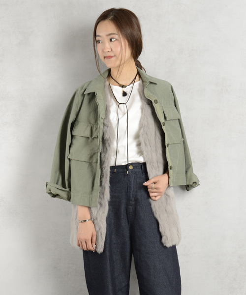 DouDou（ドゥドゥ）の「ミリタリージャケット（ミリタリージャケット・レディース・カーキ/チャコールグレー・36/38）」の15枚目の写真