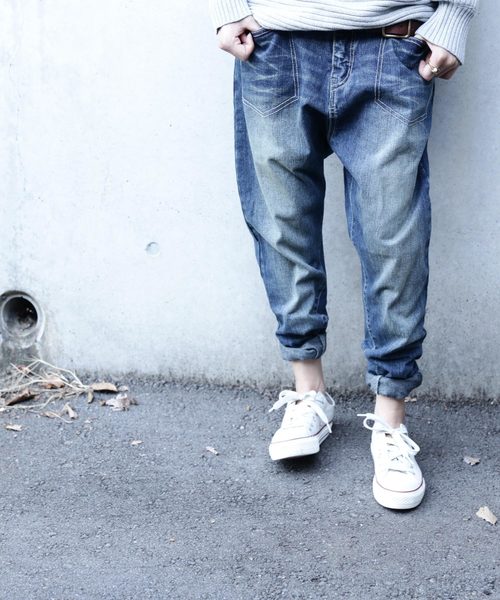 アンティカ サルエルパンツ　柔軟性あり　デニムパンツ　ゆったり　オシャレパンツ antiqua サルエルデニムパンツ レディース ボトムス デニム