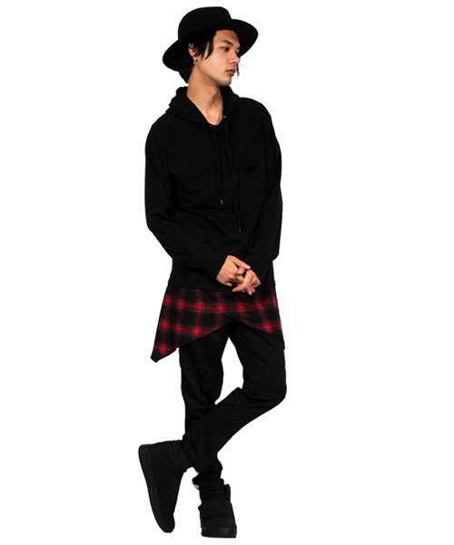 ８(eight)（エイト）の「チェック プルオーバー パーカー スウェット ロング丈（パーカー・メンズ・ホワイト/ブラック・MEDIUM/LARGE）」の12枚目の写真