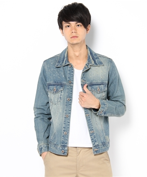 WEGO(ウィゴー)の「USED加工デニムGジャン(デニムジャケット・メンズ・インディゴブルー/ライトインディゴブルー/ストライプ・MEDIUM/LARGE)」の6枚目の写真