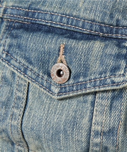 WEGO(ウィゴー)の「USED加工デニムGジャン(デニムジャケット・メンズ・インディゴブルー/ライトインディゴブルー/ストライプ・MEDIUM/LARGE)」の10枚目の写真