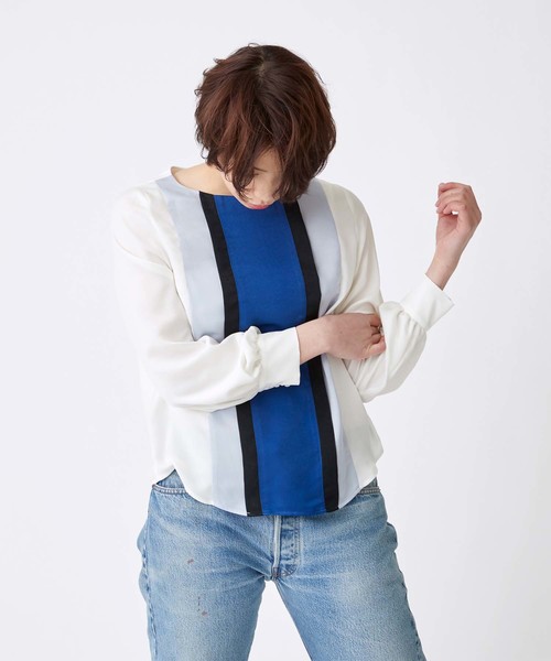 Velvet BY NOISE MAKER(ベルベッドバイノイズメーカー)の「カラーブロックデシンブラウス(シャツ/ブラウス・レディース・オフホワイト/ブラック/ベージュ・FREE)」の10枚目の写真