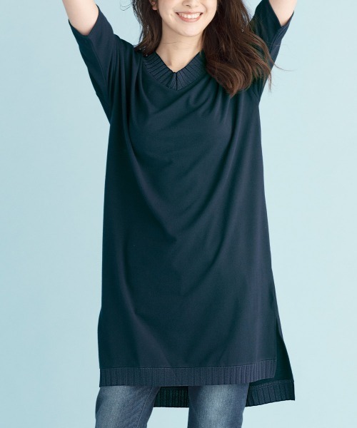 RANAN(ラナン)の「リブデザインロング丈チュニック(チュニック・レディース・ブラック/ネイビー/モカ/カーキ/ライトグレー・MEDIUM/X-LARGE/LARGE)」の5枚目の写真