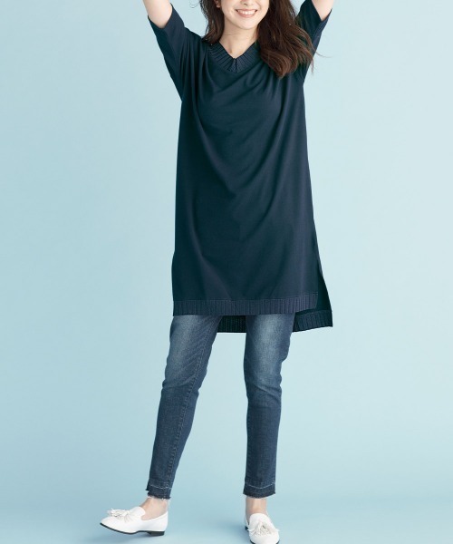 RANAN(ラナン)の「リブデザインロング丈チュニック(チュニック・レディース・ブラック/ネイビー/モカ/カーキ/ライトグレー・MEDIUM/X-LARGE/LARGE)」の6枚目の写真