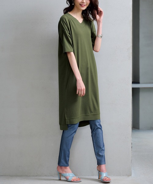 RANAN(ラナン)の「リブデザインロング丈チュニック(チュニック・レディース・ブラック/ネイビー/モカ/カーキ/ライトグレー・MEDIUM/X-LARGE/LARGE)」の15枚目の写真