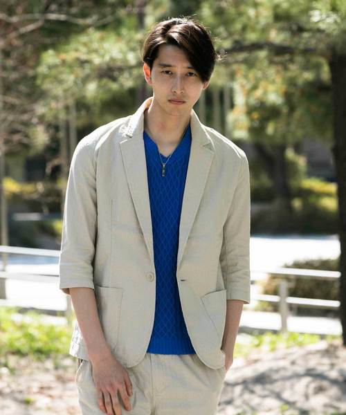 TopIsm(トップイズム)の「綿麻リネン 7分袖 テーラードジャケット(テーラードジャケット)」|ベージュ