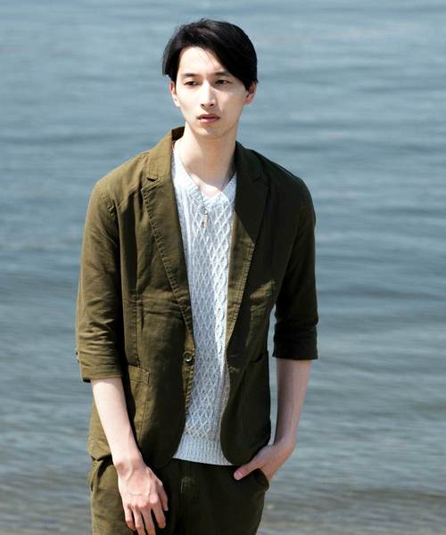 TopIsm(トップイズム)の「綿麻リネン 7分袖 テーラードジャケット(テーラードジャケット)」|カーキ