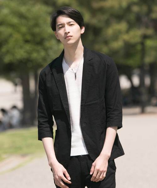 TopIsm(トップイズム)の「綿麻リネン 7分袖 テーラードジャケット(テーラードジャケット)」|ブラック