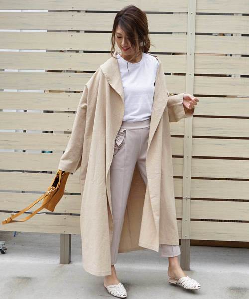 M y u（ミュー）の「リネンライク オーバーガウン（その他アウター・レディース・ベージュ/ブラウン・FREE）」の7枚目の写真