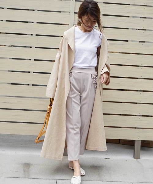 M y u（ミュー）の「リネンライク オーバーガウン（その他アウター・レディース・ベージュ/ブラウン・FREE）」の4枚目の写真