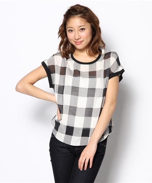 CIAOPANIC（チャオパニック）の「【Ciaopanic】　シフォンチェックP/O（シャツ/ブラウス・レディース・ホワイト/ブラック・FREE）」の12枚目の写真