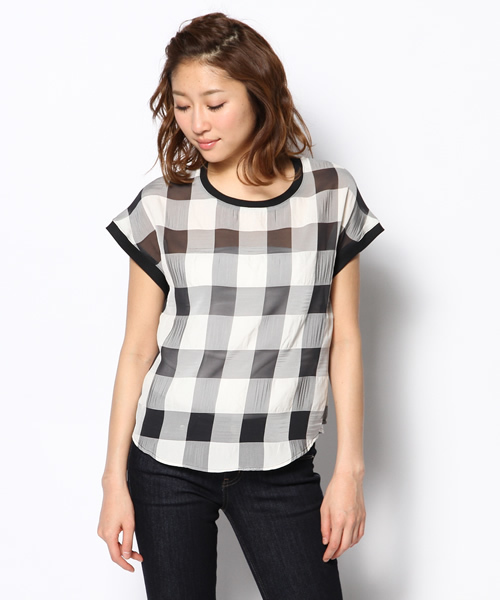 CIAOPANIC（チャオパニック）の「【Ciaopanic】　シフォンチェックP/O（シャツ/ブラウス・レディース・ホワイト/ブラック・FREE）」の3枚目の写真